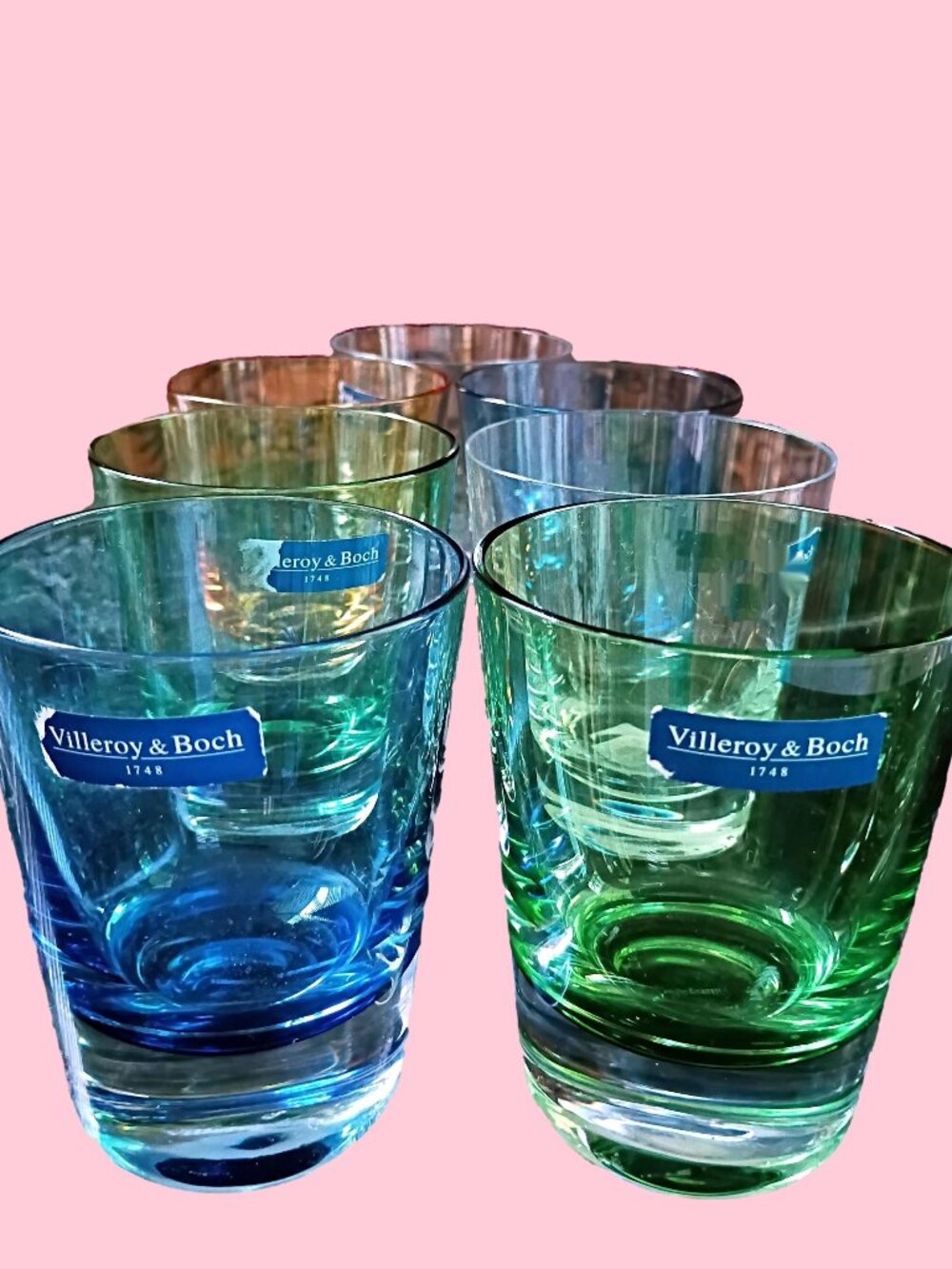 NEW Villeroy & Boch Art Deco Multicolor Crystal & Glass Whiskey Glasses Tumblers